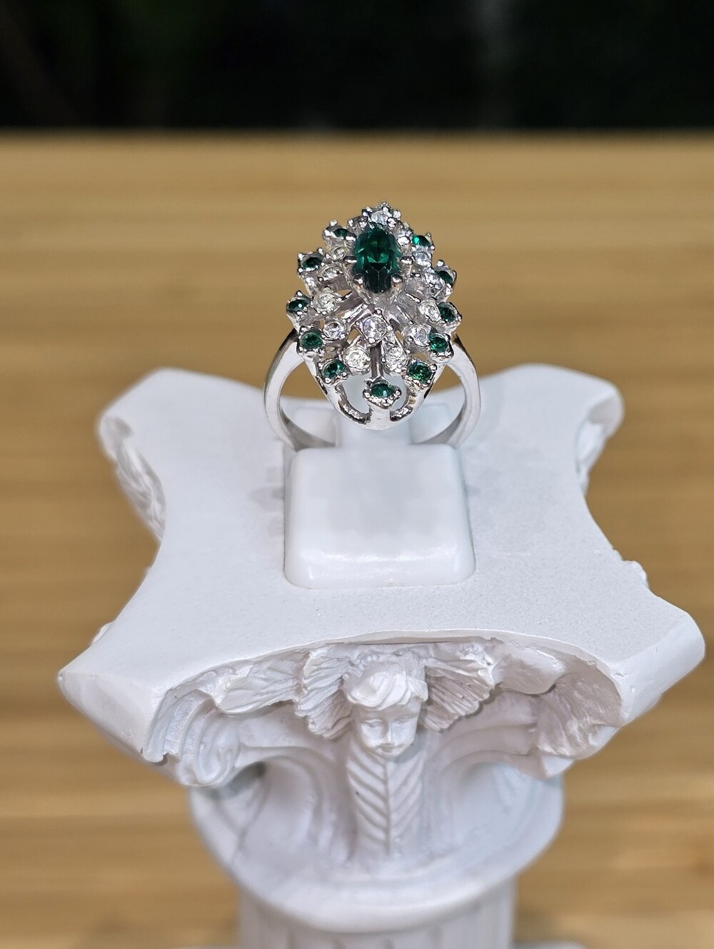 Emerald Green Tone Marquise Cluster Ring - Women Jewelry - Picture 7 of 12